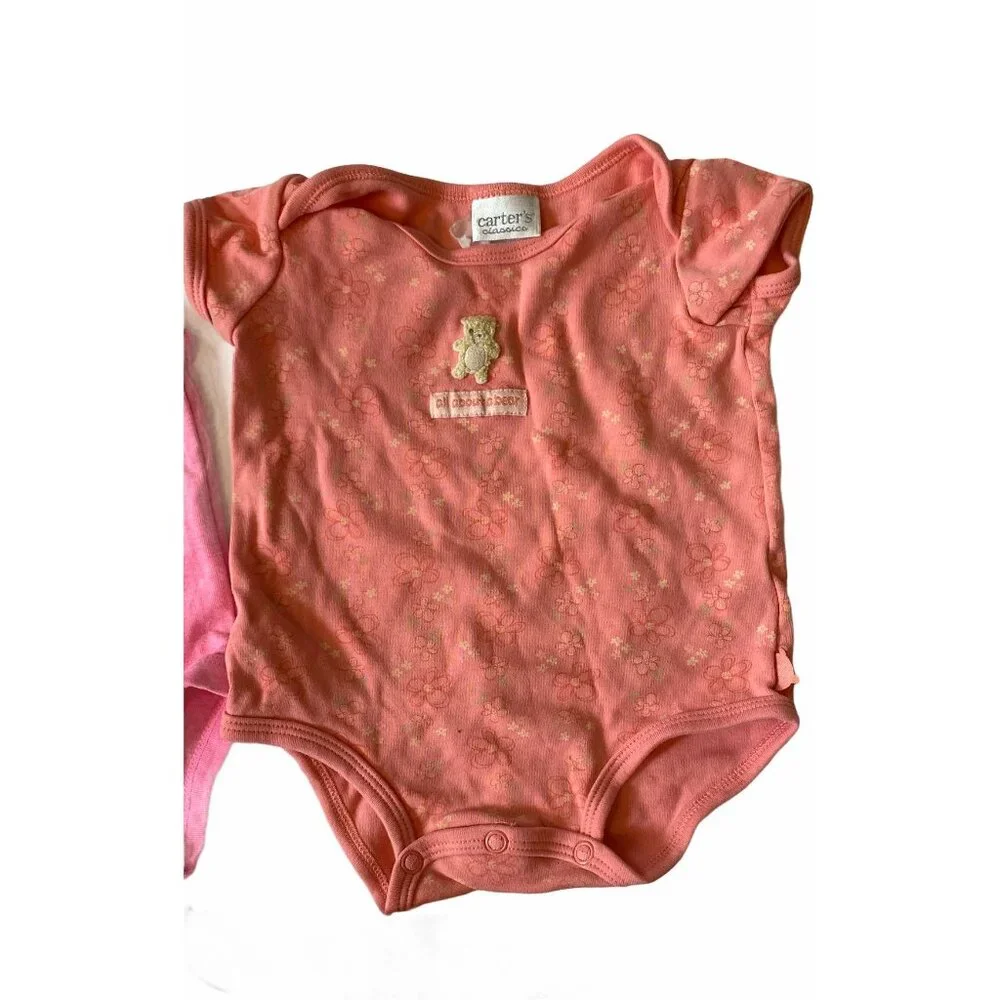 Baby Girl 3pc Bodysuit Bundle Size 3M Carters Pink Floral‎ & Striped Patterns